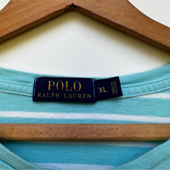 Polo Ralph Lauren Blue Label Green/Blue White Stripe Short Sleeve T-shirt XL - Picture 2 of 6